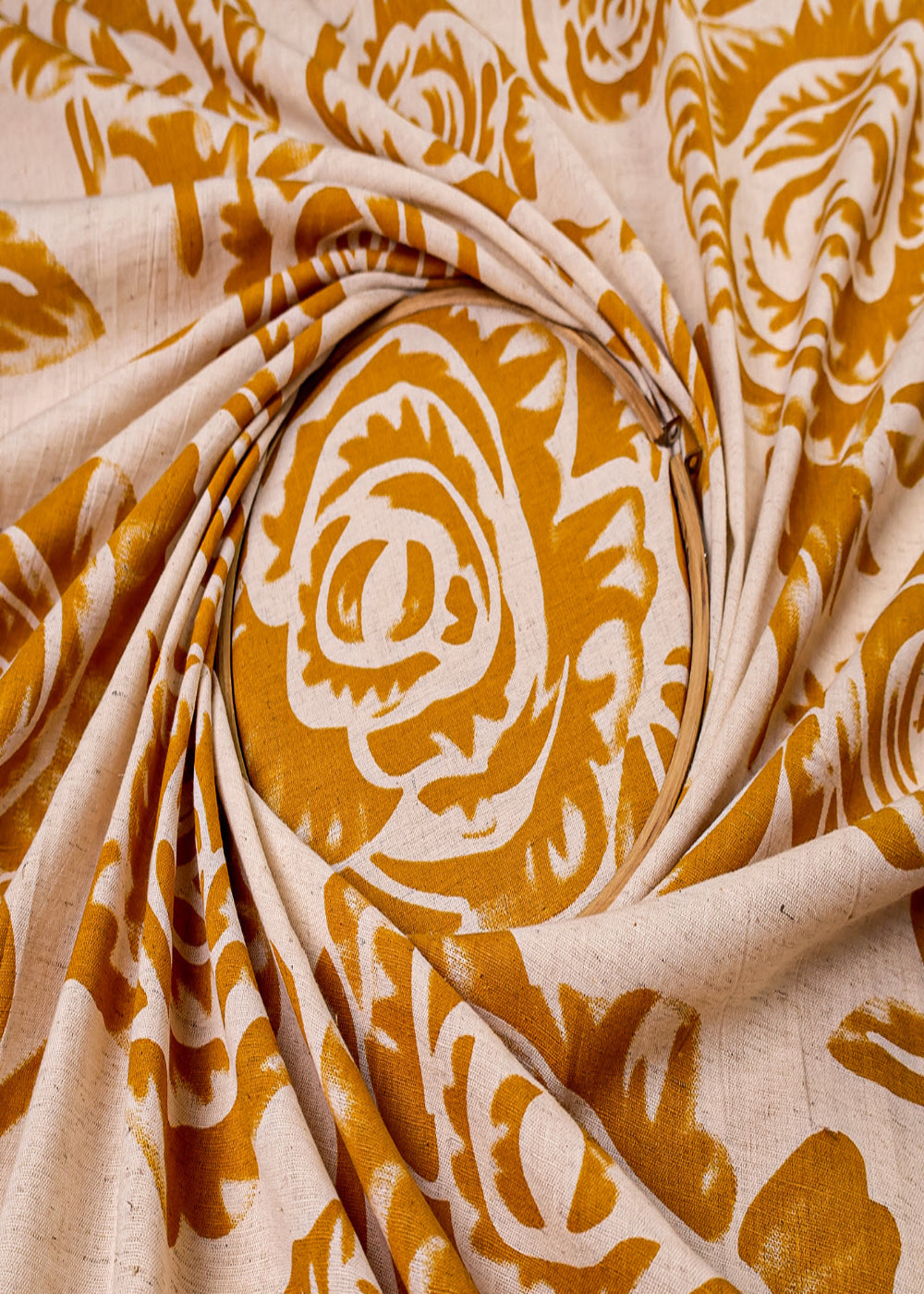 Mustard-Cotton-Flex-Fabric-with-Hand-Block-Allover-Floral-Print-15496-close-view