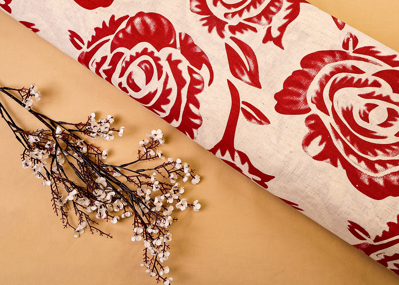 Maroon Cotton Flex Fabric with Hand Block Allover Floral Print 15497