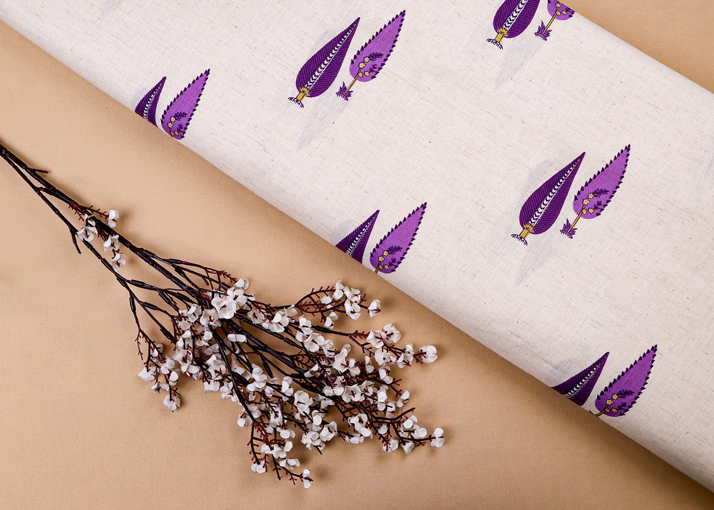 Purple Cotton Flex Fabric with Hand Block Allover Traditional Print 15498