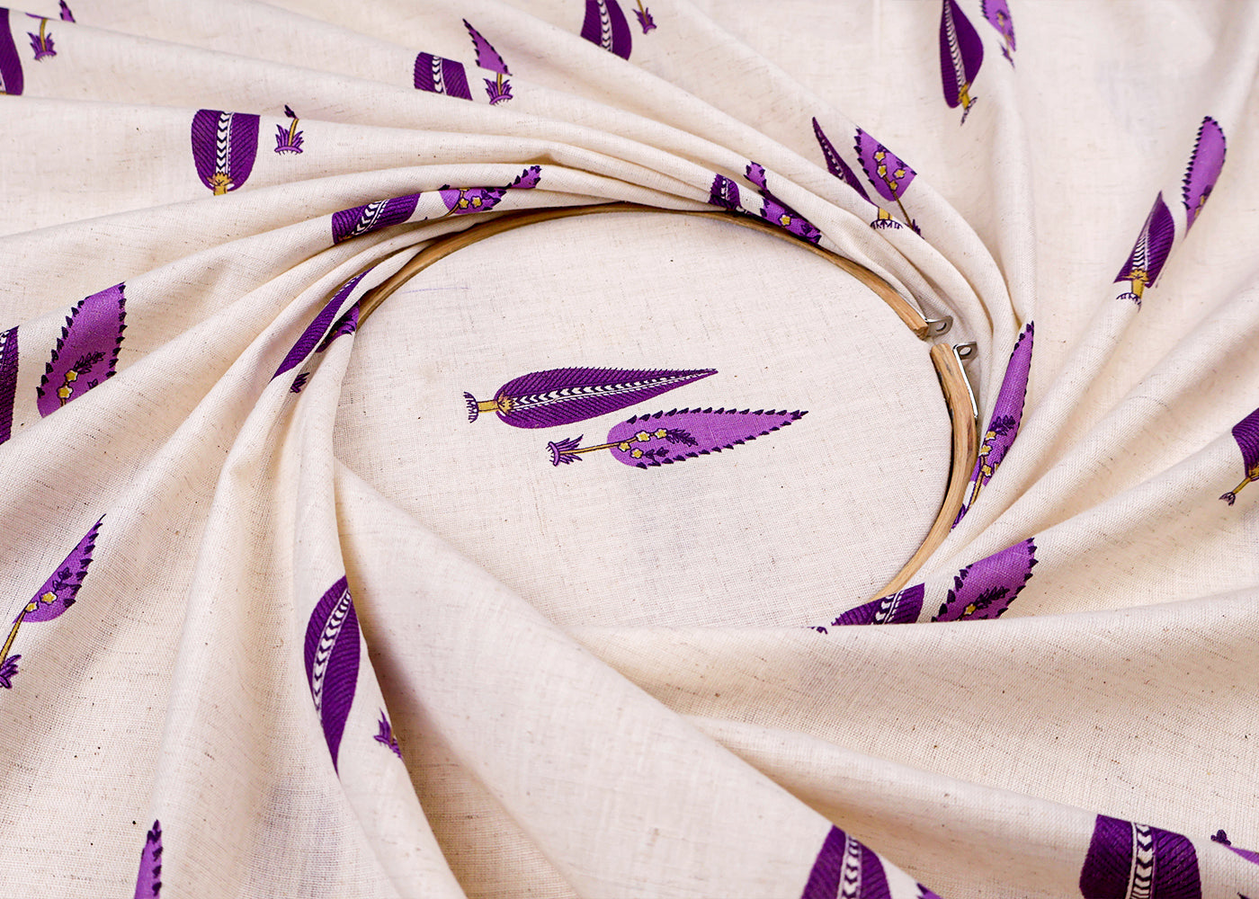 Purple Cotton Flex Fabric with Hand Block Allover Traditional Print 15498