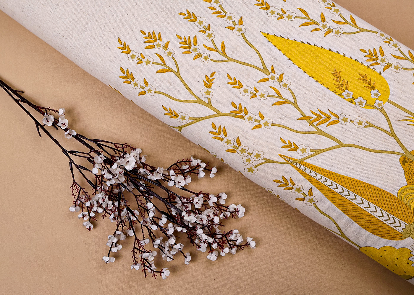 Yellow Cotton Flex Fabric with Hand Block Traditional Border Print 15499