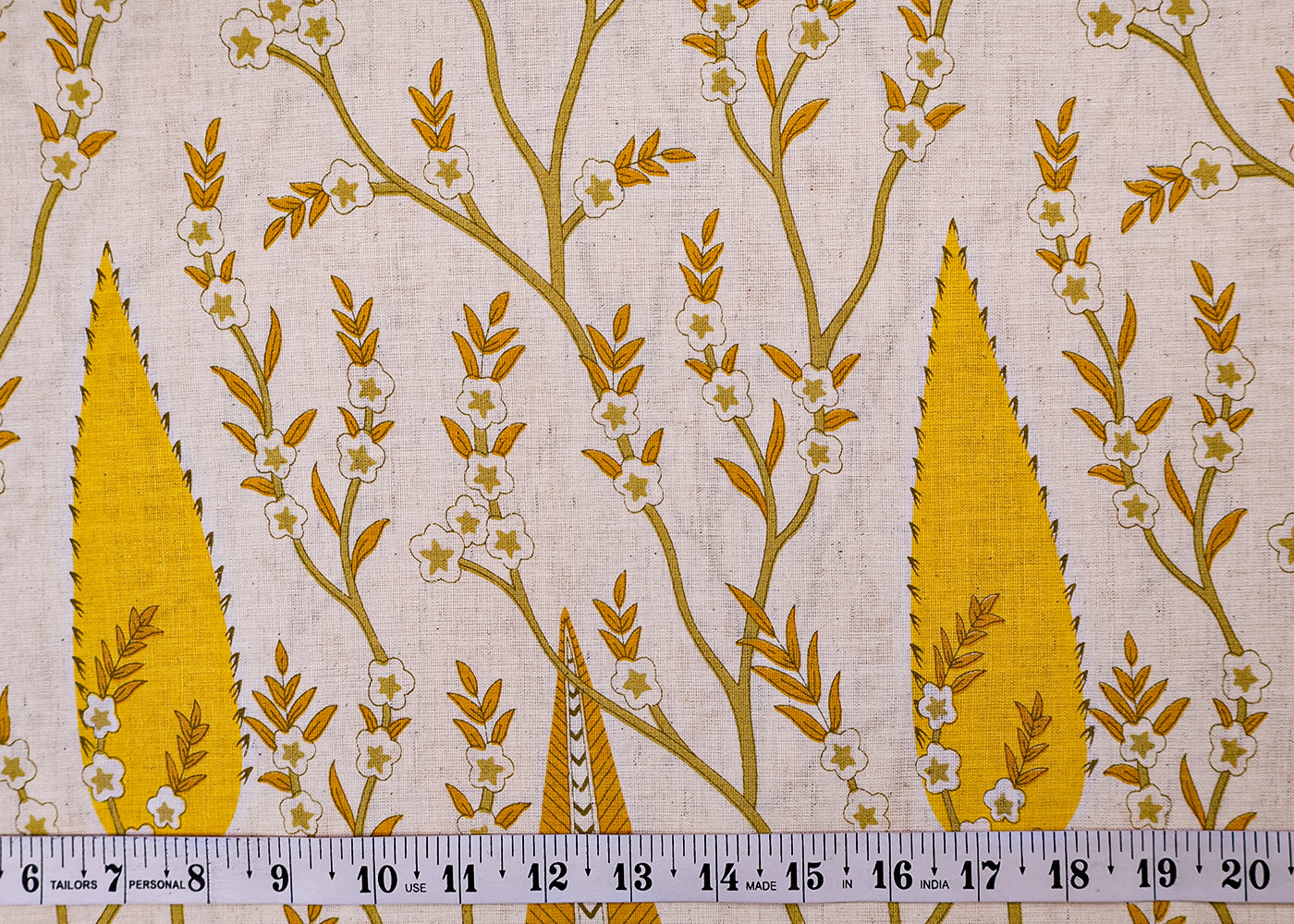 Yellow Cotton Flex Fabric with Hand Block Traditional Border Print 15499