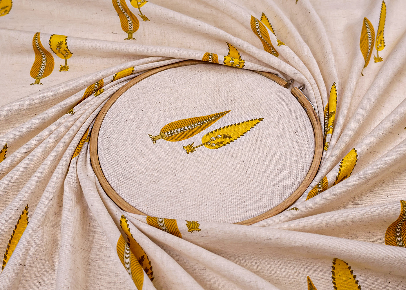 Yellow Cotton Flex Fabric with Hand Block Allover Traditional Print 15500