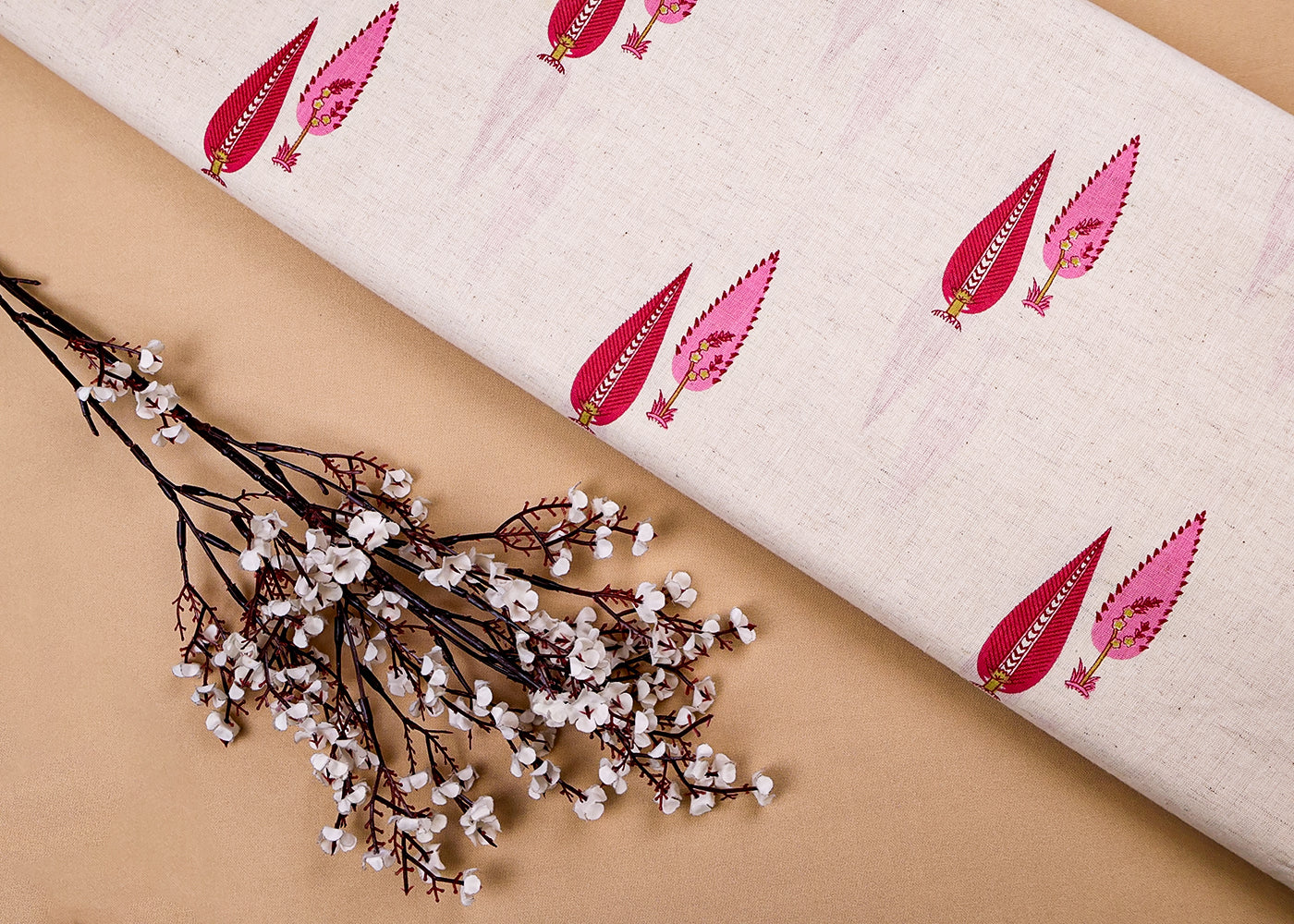 Pink Cotton Flex Fabric with Hand Block Allover Traditional Print 15501