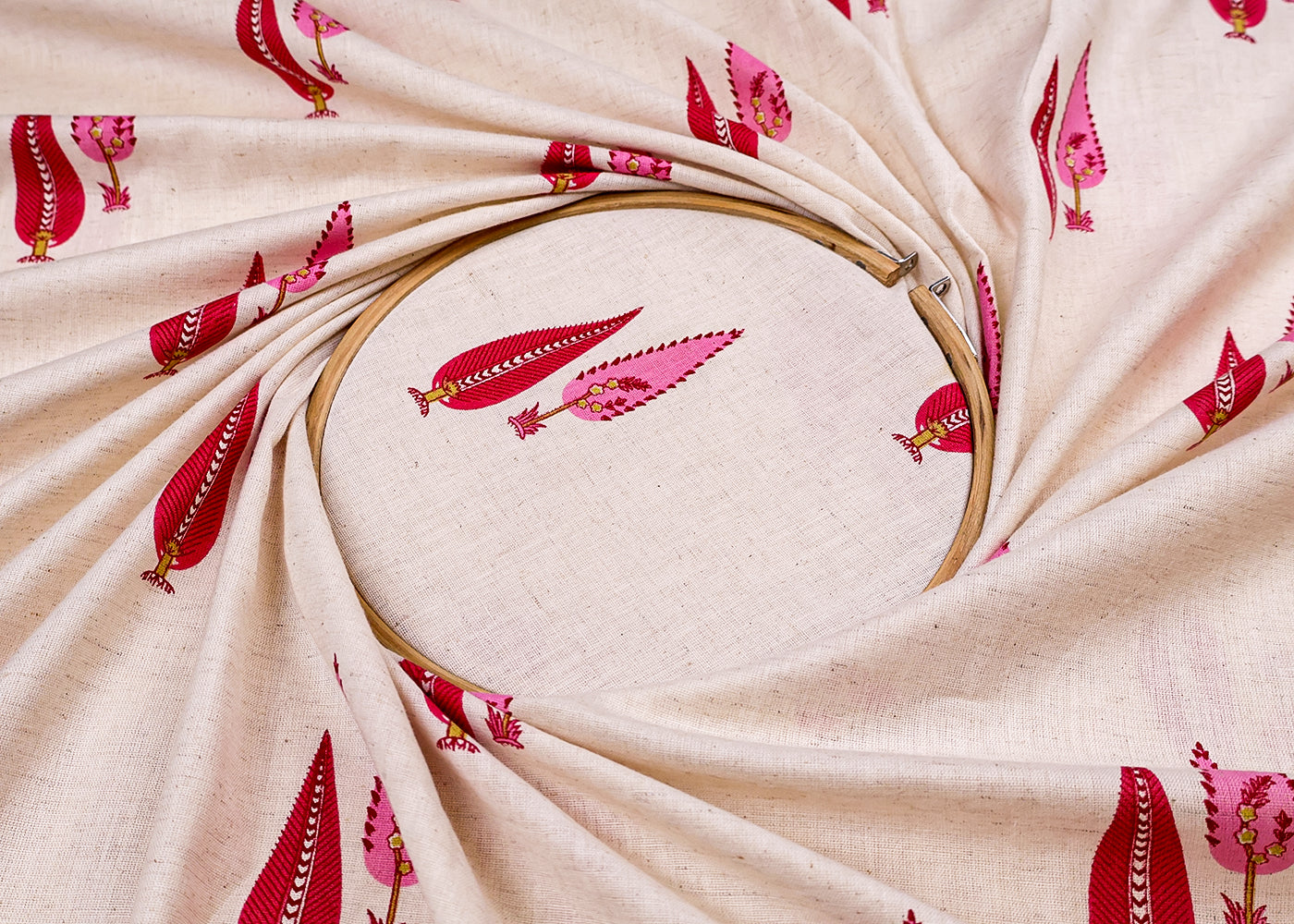 Pink Cotton Flex Fabric with Hand Block Allover Traditional Print 15501
