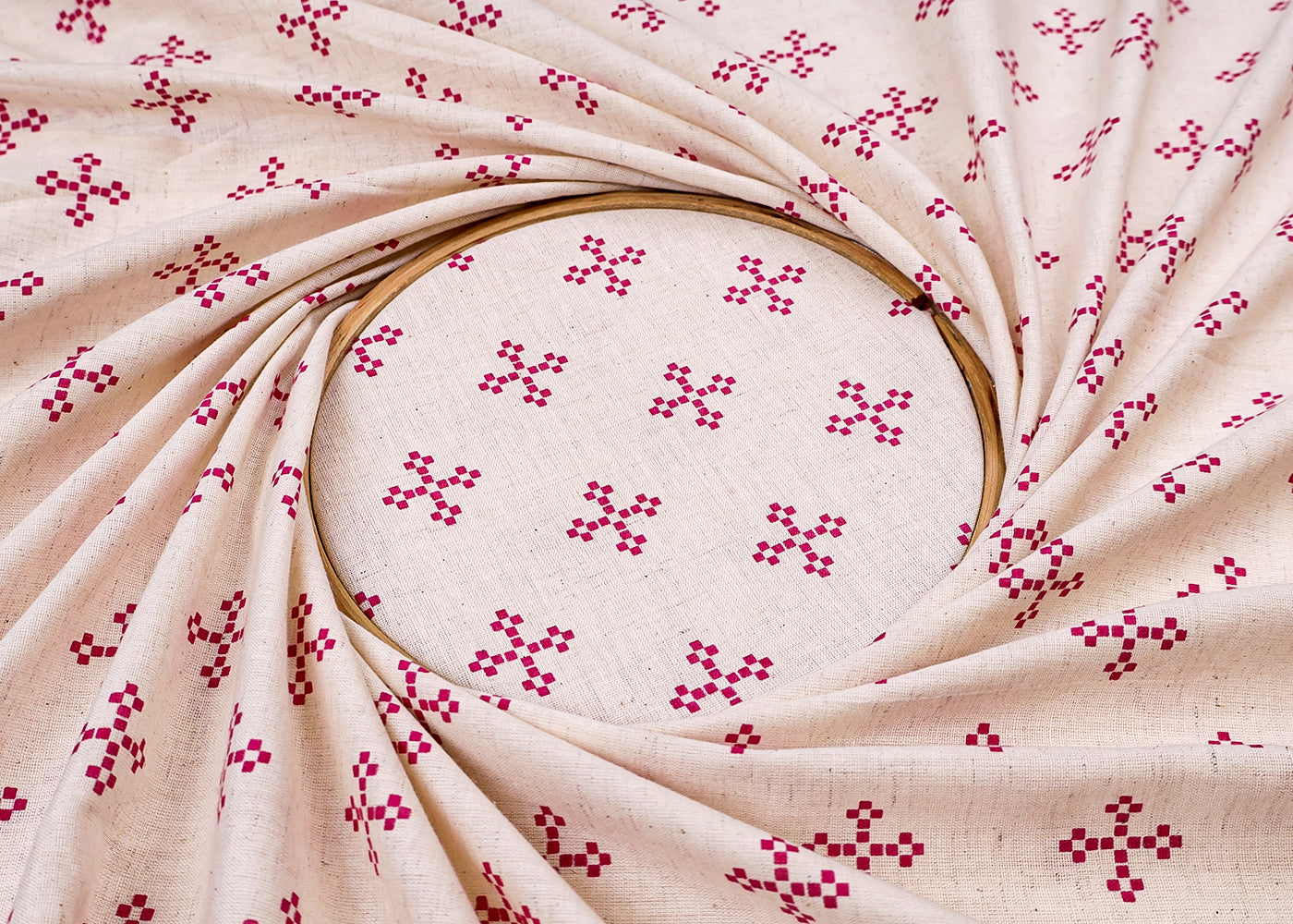 Dark Pink Cotton Flex Fabric with Hand Block Allover Traditional Print 15503
