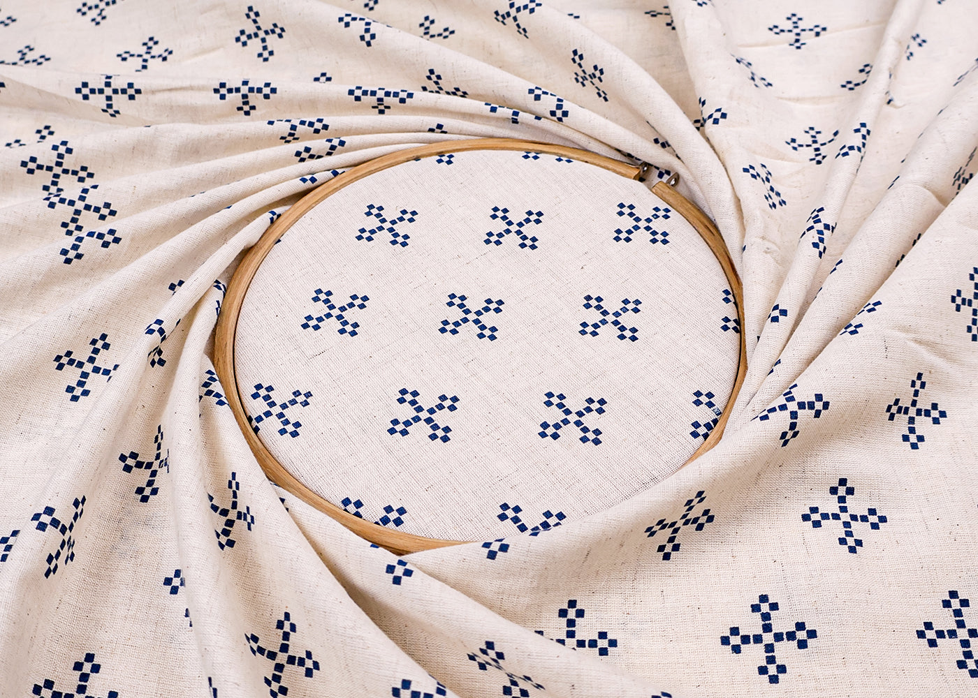 Blue Cotton Flex Fabric with Hand Block Allover Traditional Print 15505