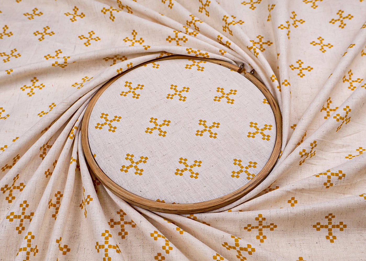Yellow Cotton Flex Fabric with Hand Block Allover Traditional Print 15506