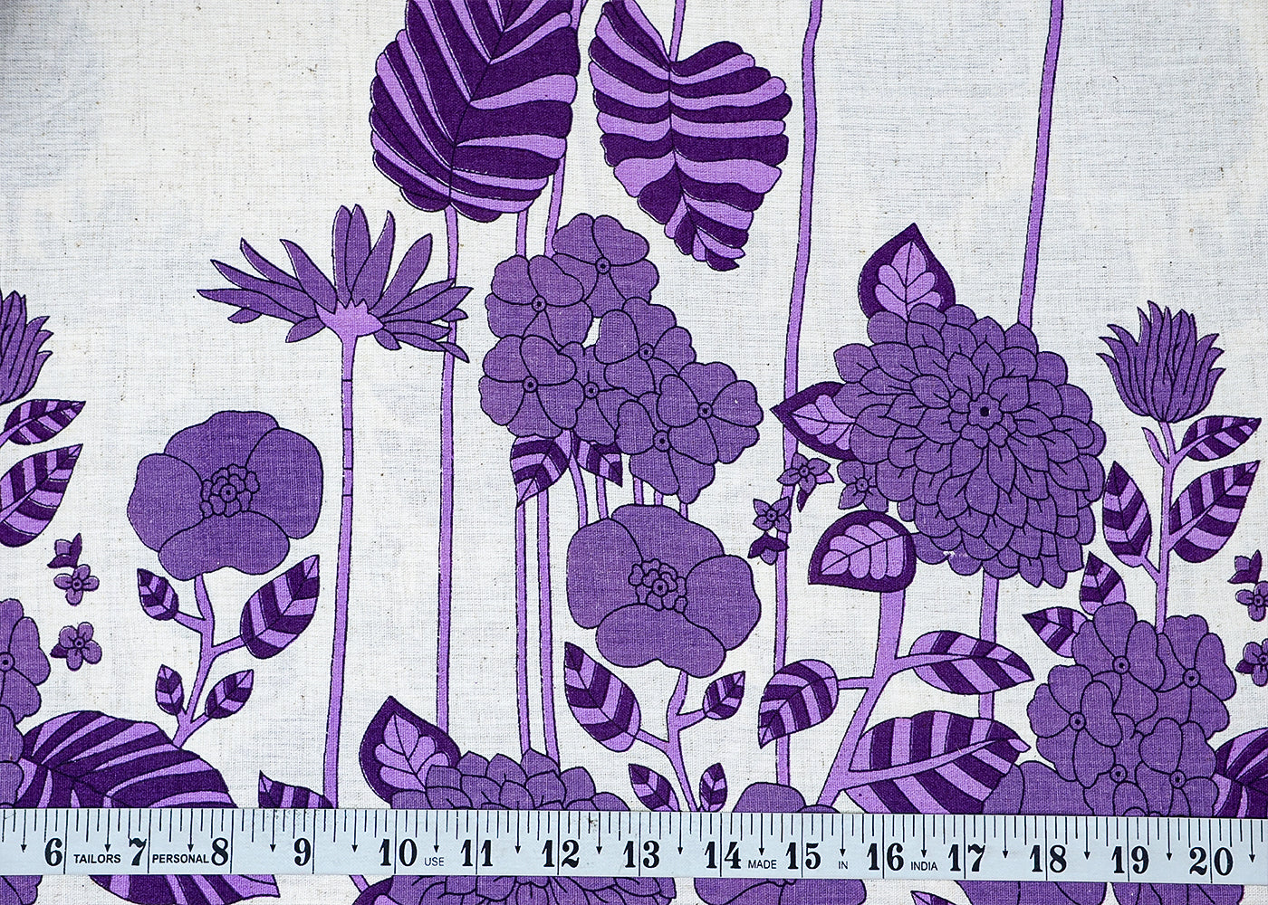 Purple Cotton Flex Fabric with Hand Block Floral Border Print 15507