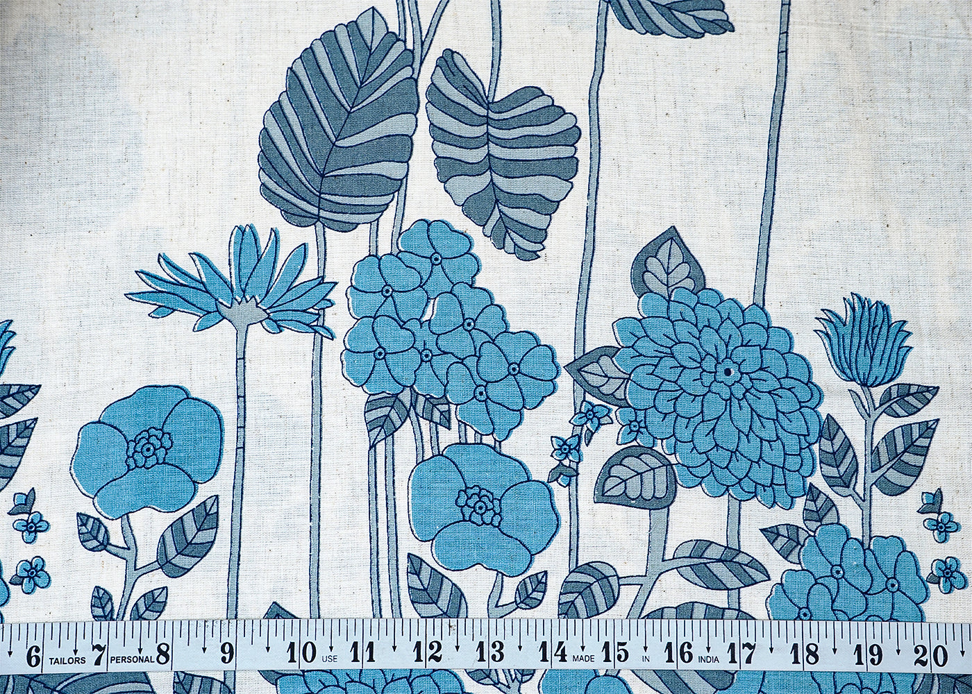 Blue Cotton Flex Fabric with Hand Block Floral Border Print 15508