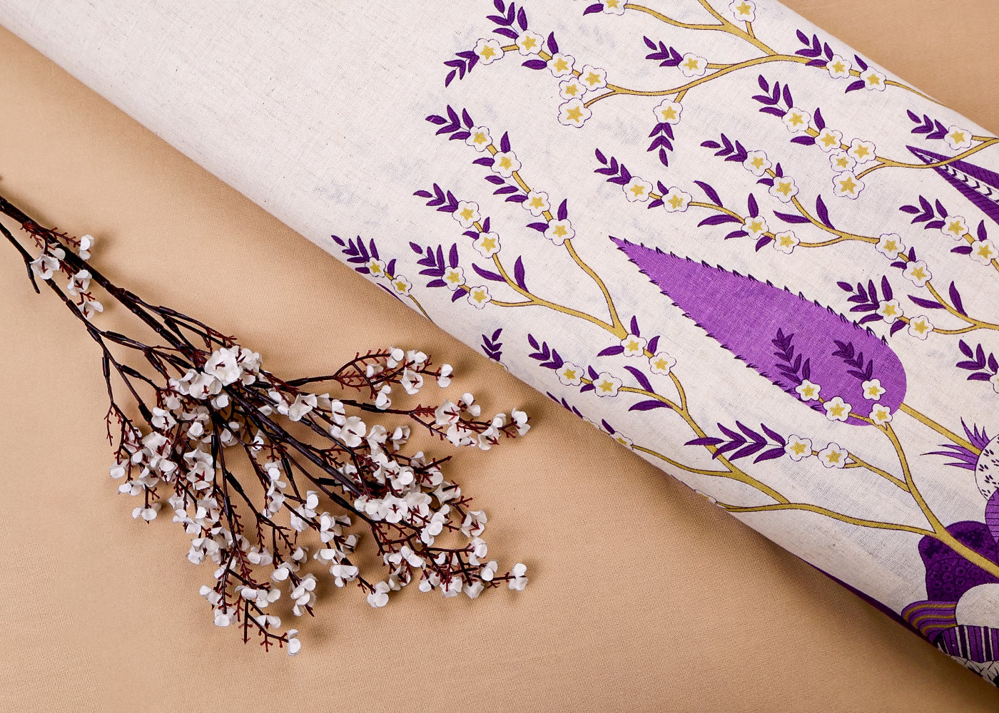 Purple Cotton Flex Fabric with Hand Block Traditional Border Print 15509