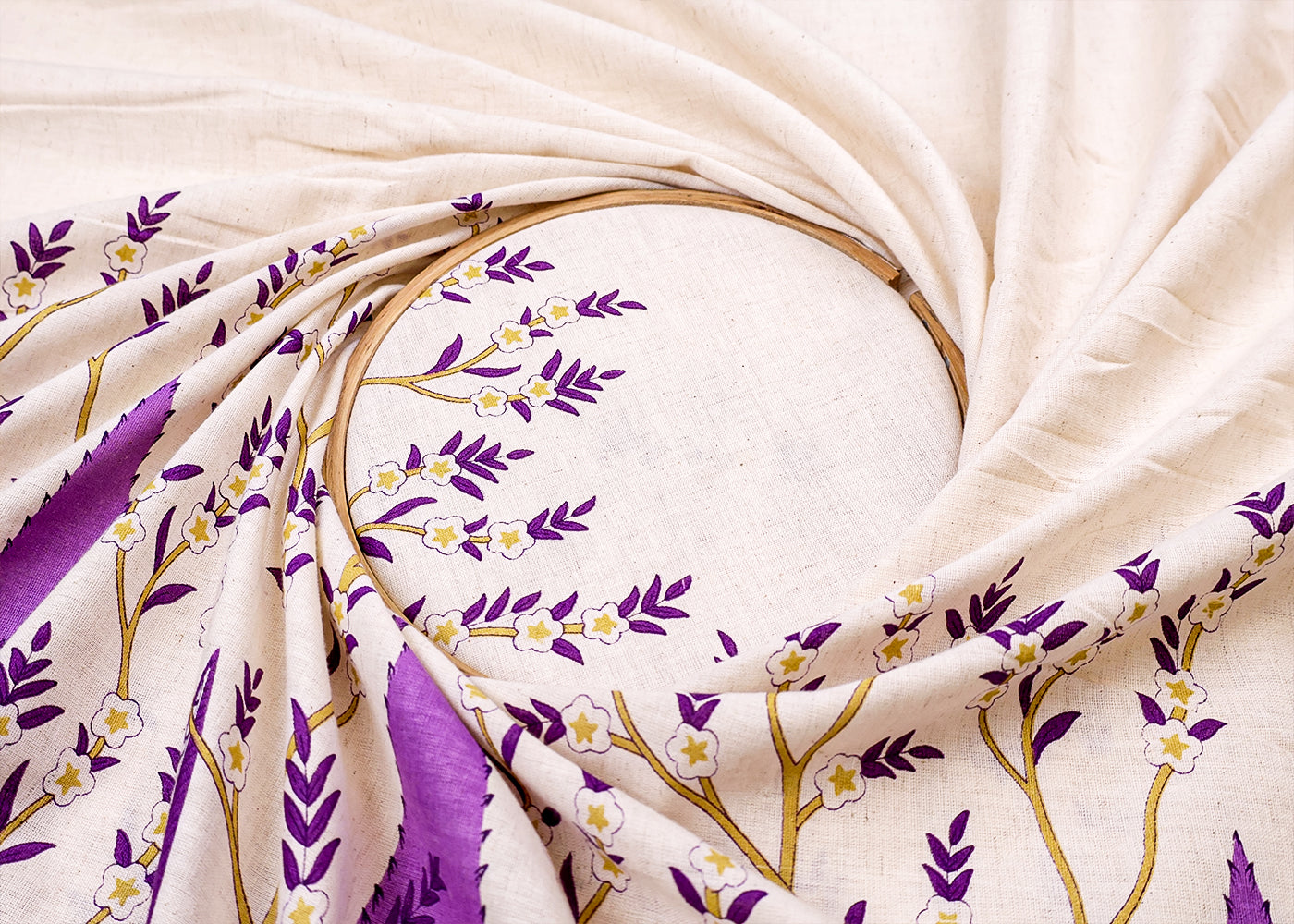 Purple Cotton Flex Fabric with Hand Block Traditional Border Print 15509