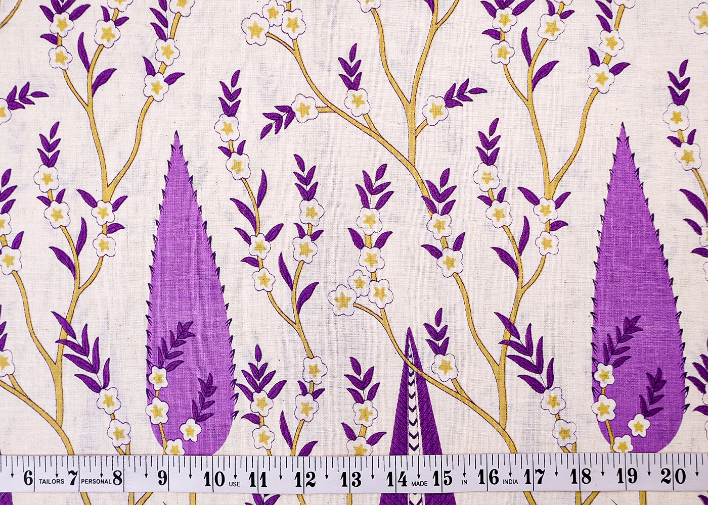 Purple Cotton Flex Fabric with Hand Block Traditional Border Print 15509