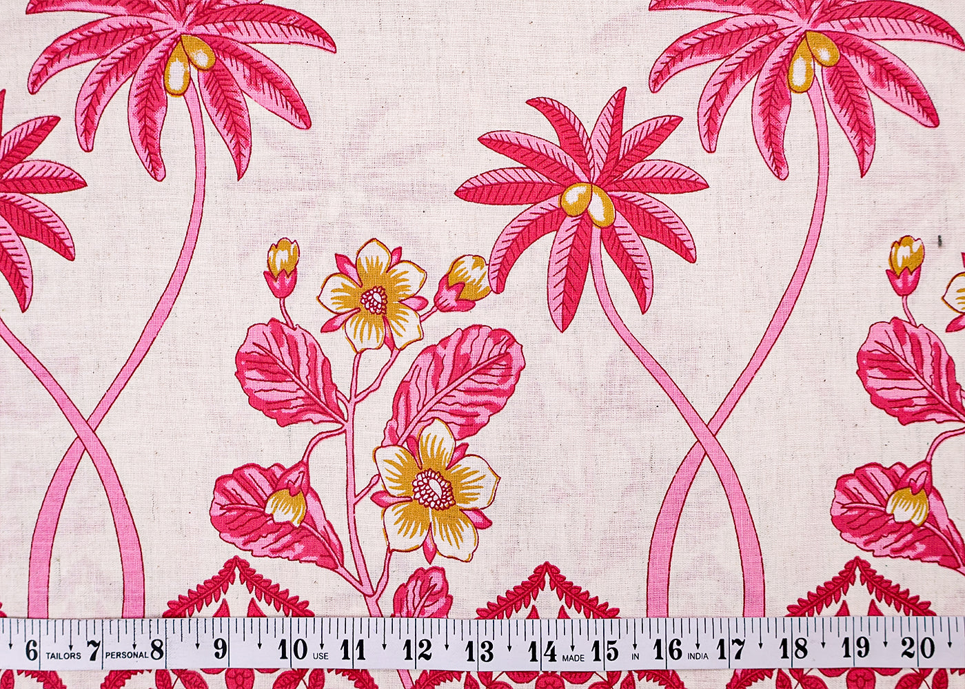Pink Cotton Flex Fabric with Hand Block Traditional Border Print 15510