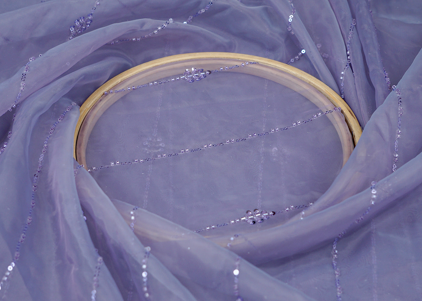 Lavender Imported Jimmy Choo Dupatta Fabric with All-Over Katdana & Sequins Work and Two-Side Border 15517