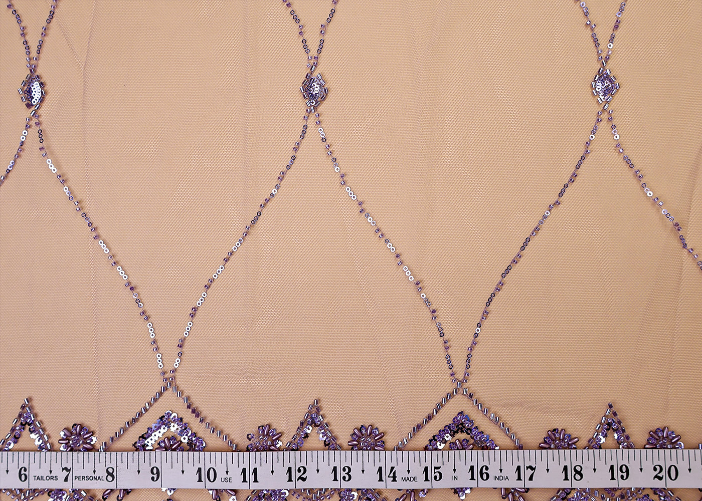 Purple Imported Net Dupatta Fabric With All Over Bead And Sequins Work With Scalloped Borders 15521