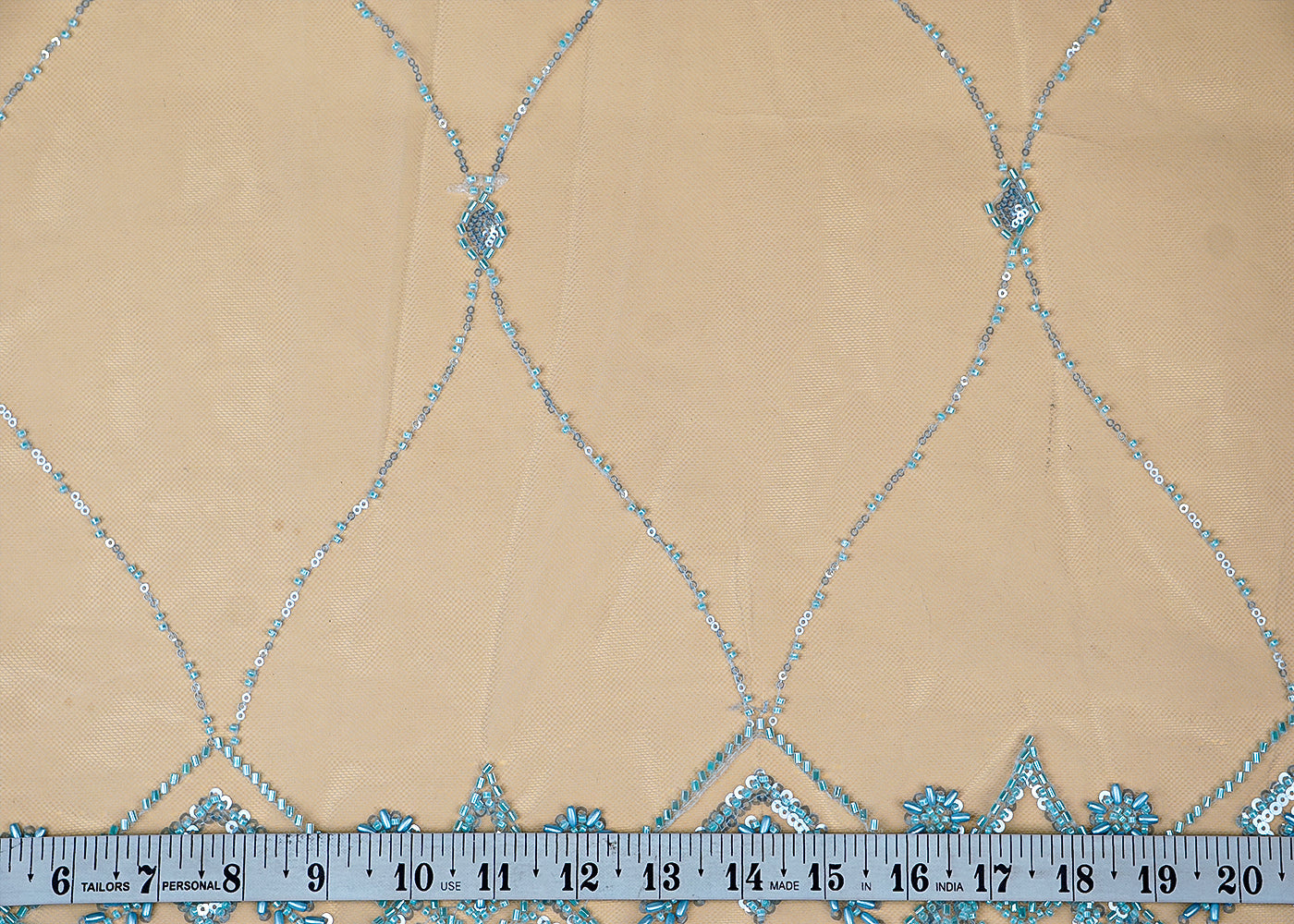 Sky Blue Imported Net Dupatta Fabric With All Over Bead And Sequins Work With Scalloped Borders 15522