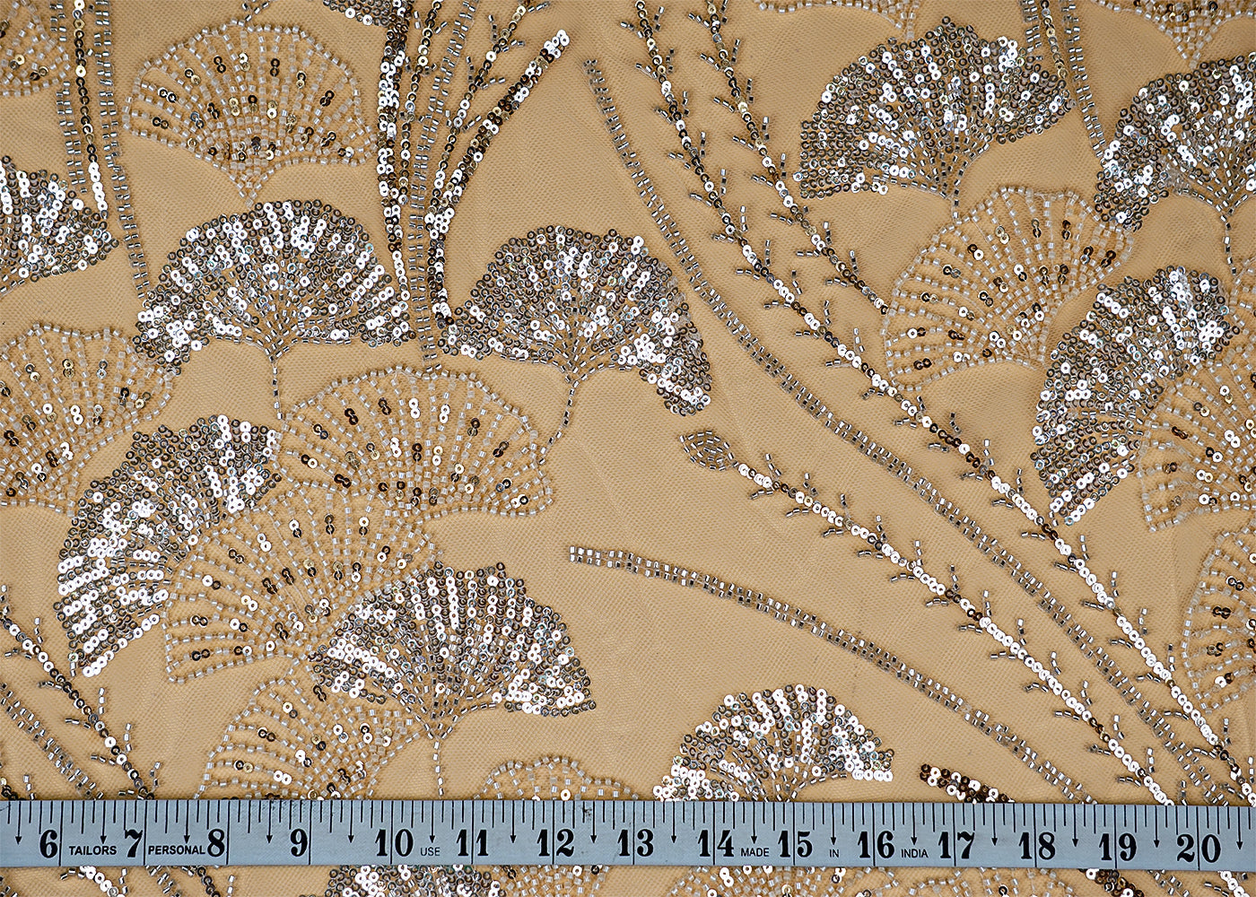Cream Imported Net Fabric With All Over Bead And Sequins Work 15530