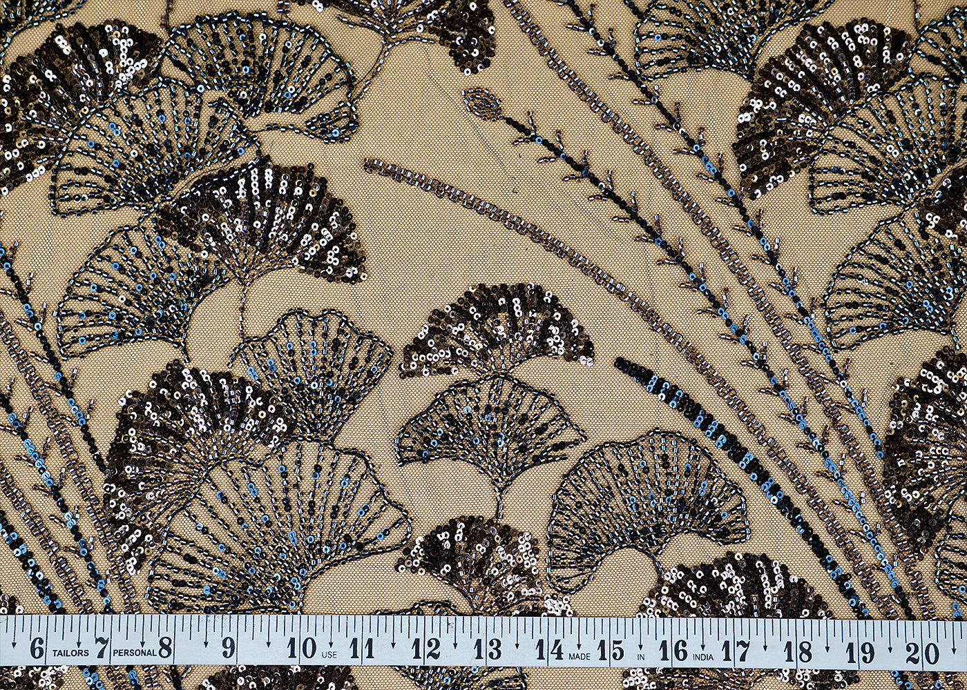 Black Imported Net Fabric With All Over Bead And Sequins Work 15531