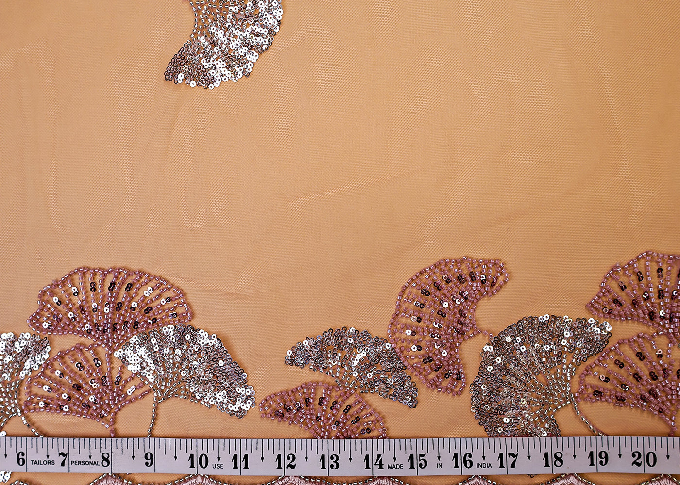 Onion Pink Imported Net Dupatta Fabric With All Over Bead And Sequins Work With Scalloped Borders 15537