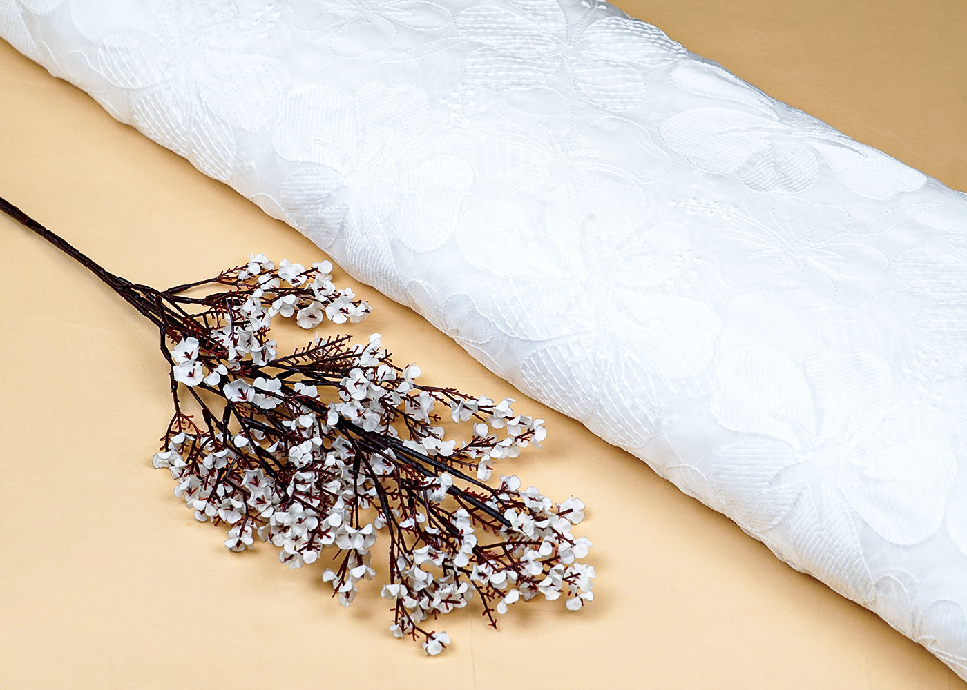 White Organza Fabric With All Over Threadwork 15539