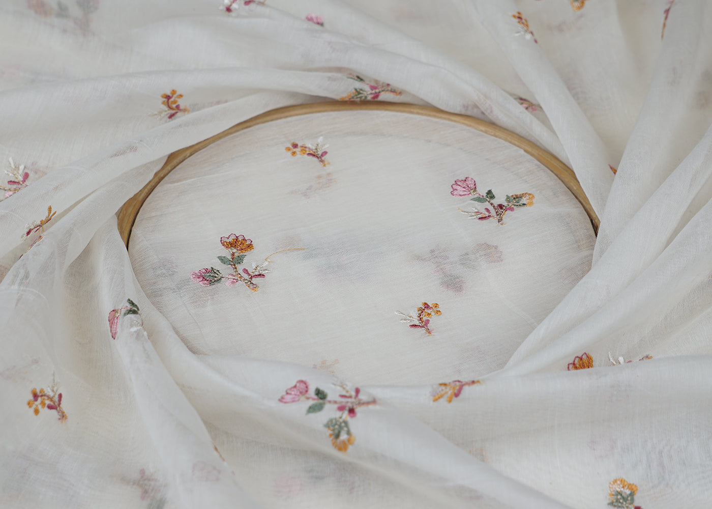 White Chanderi Fabric With All Over Threadwork 15540