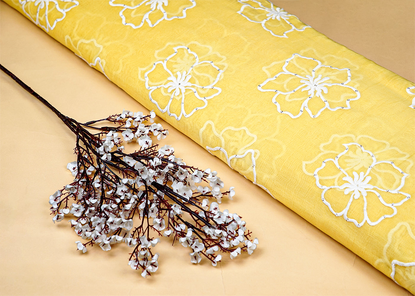 Yellow Chanderi All Over Thread and Sequins Work 15546