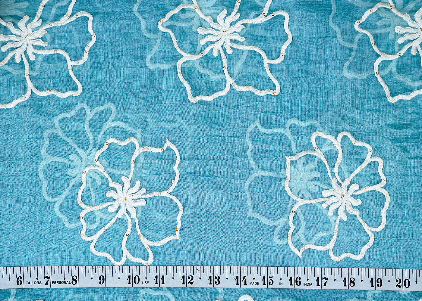 Light Blue Chanderi All Over Thread and Sequins Work 15548