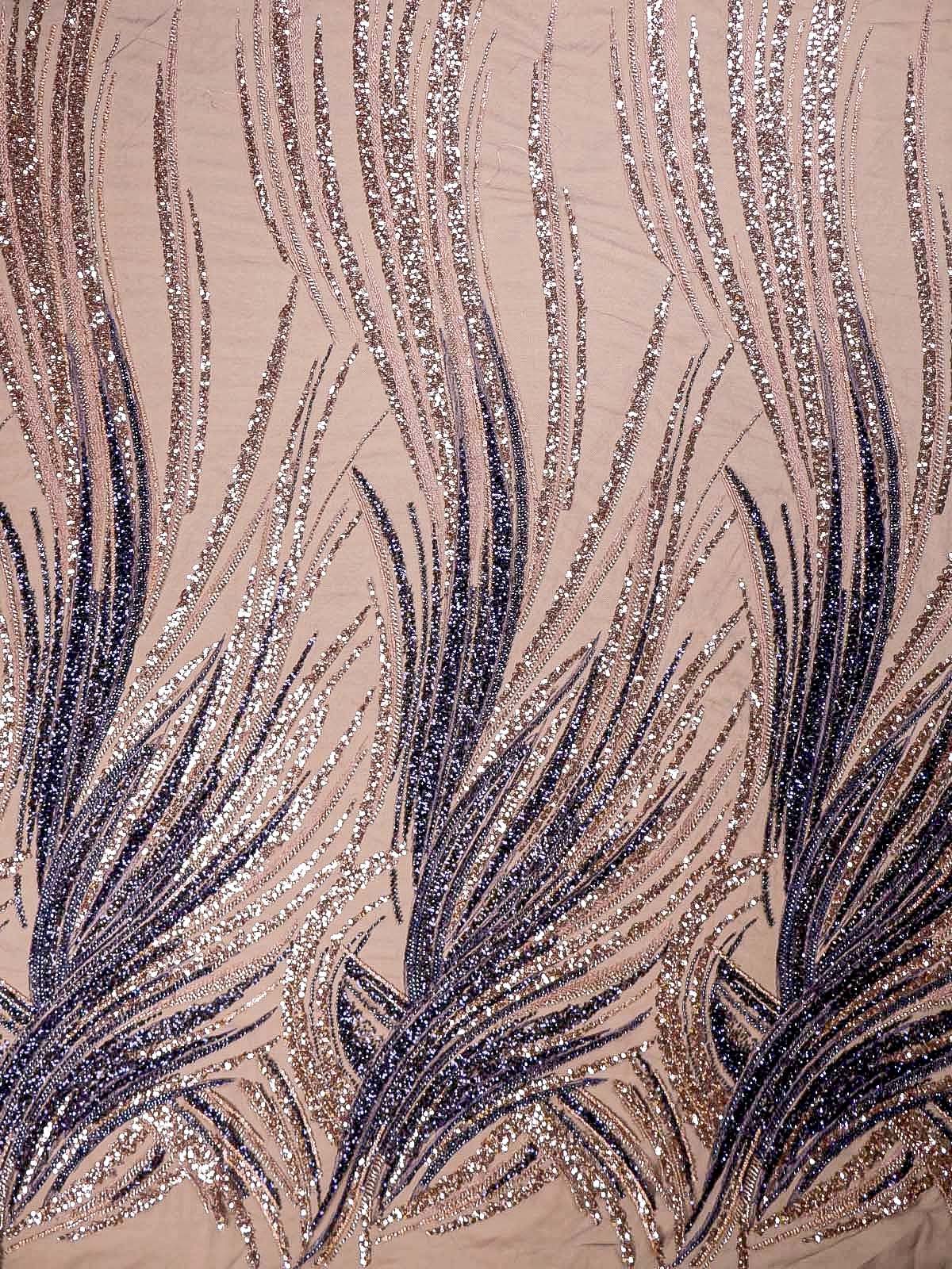 Navy Blue Imported Net with All-Over Bead and Sequins Work 15615