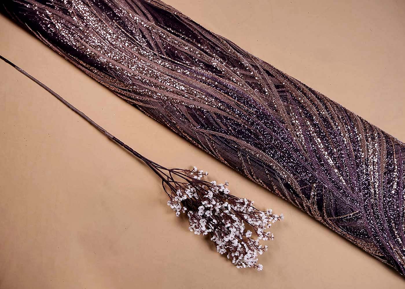 Deep Purple Imported Net with All-Over Bead and Sequins Work 15616
