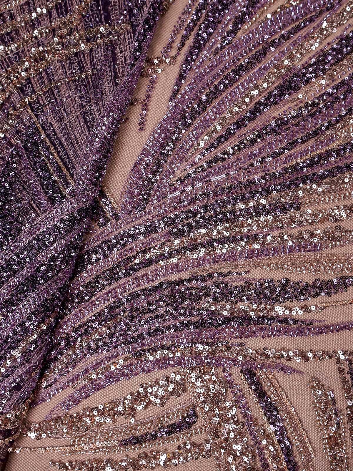 Deep Purple Imported Net with All-Over Bead and Sequins Work 15616