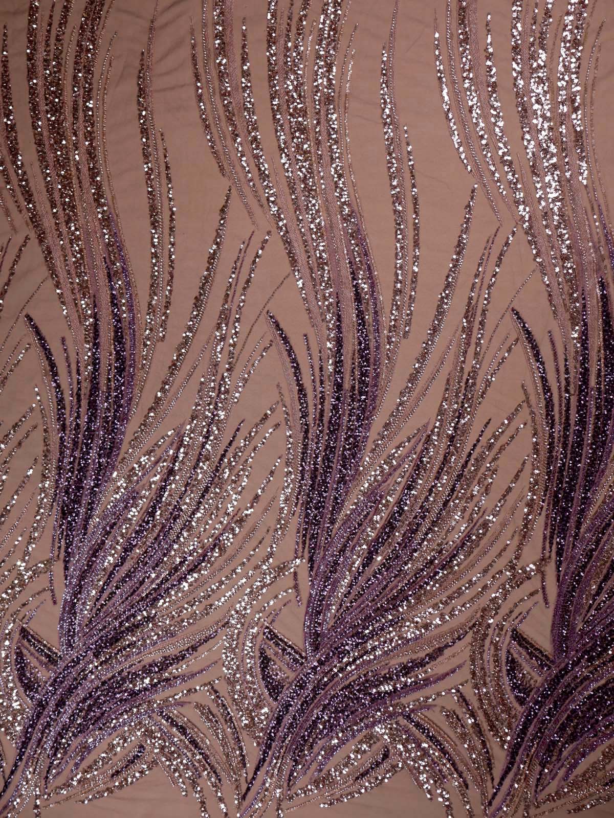 Deep Purple Imported Net with All-Over Bead and Sequins Work 15616