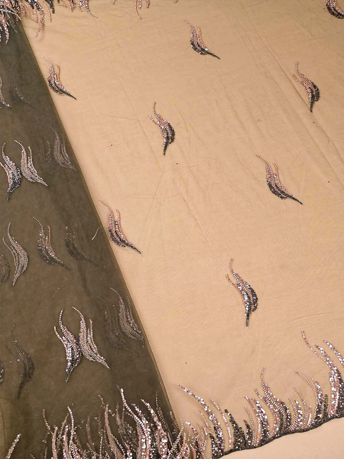 Mehendi Green Imported Net Dupatta Fabric with All-Over Bead & Sequins Work and Two-Side Heavy Border 15618