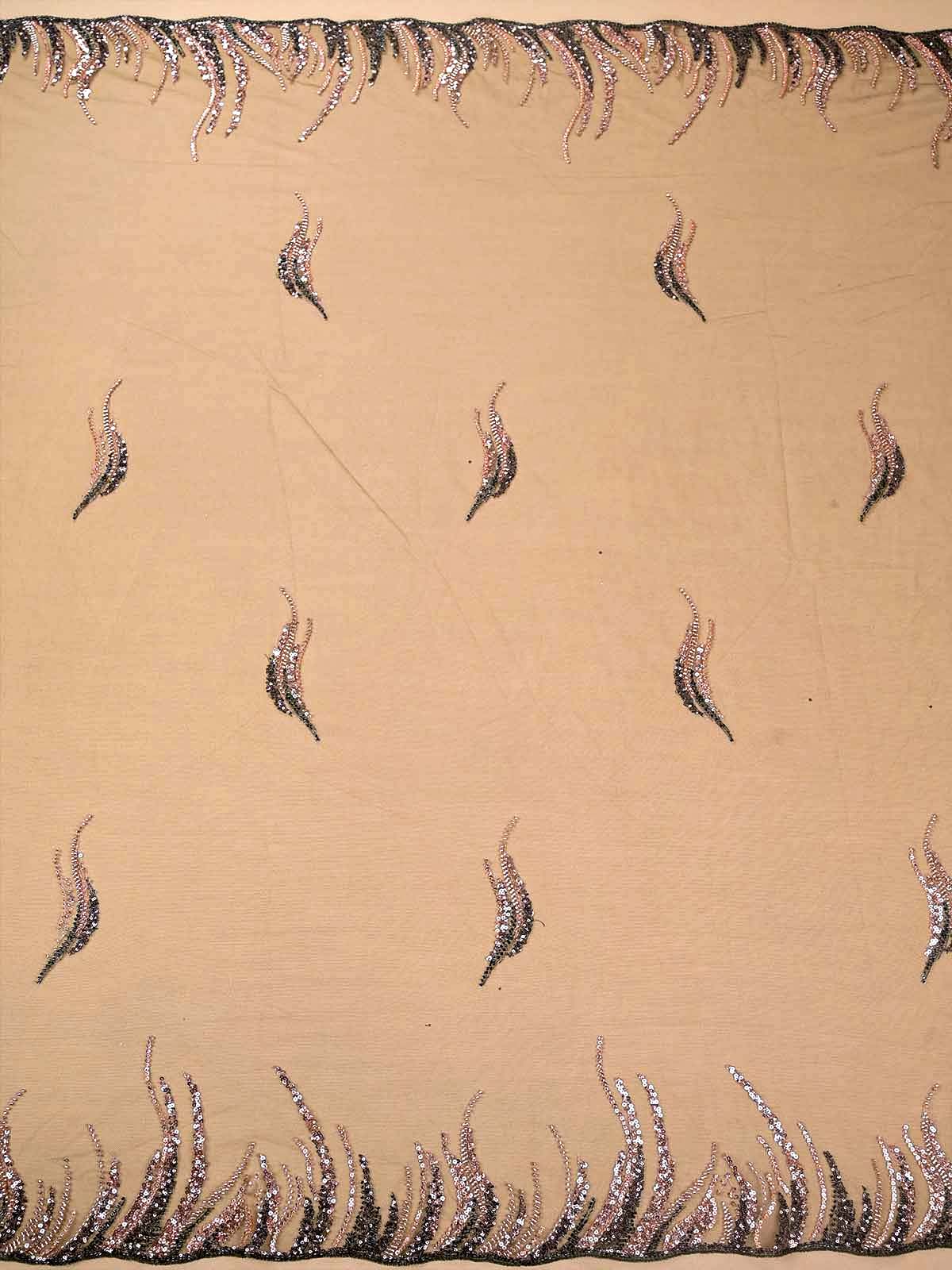 Mehendi Green Imported Net Dupatta Fabric with All-Over Bead & Sequins Work and Two-Side Heavy Border 15618