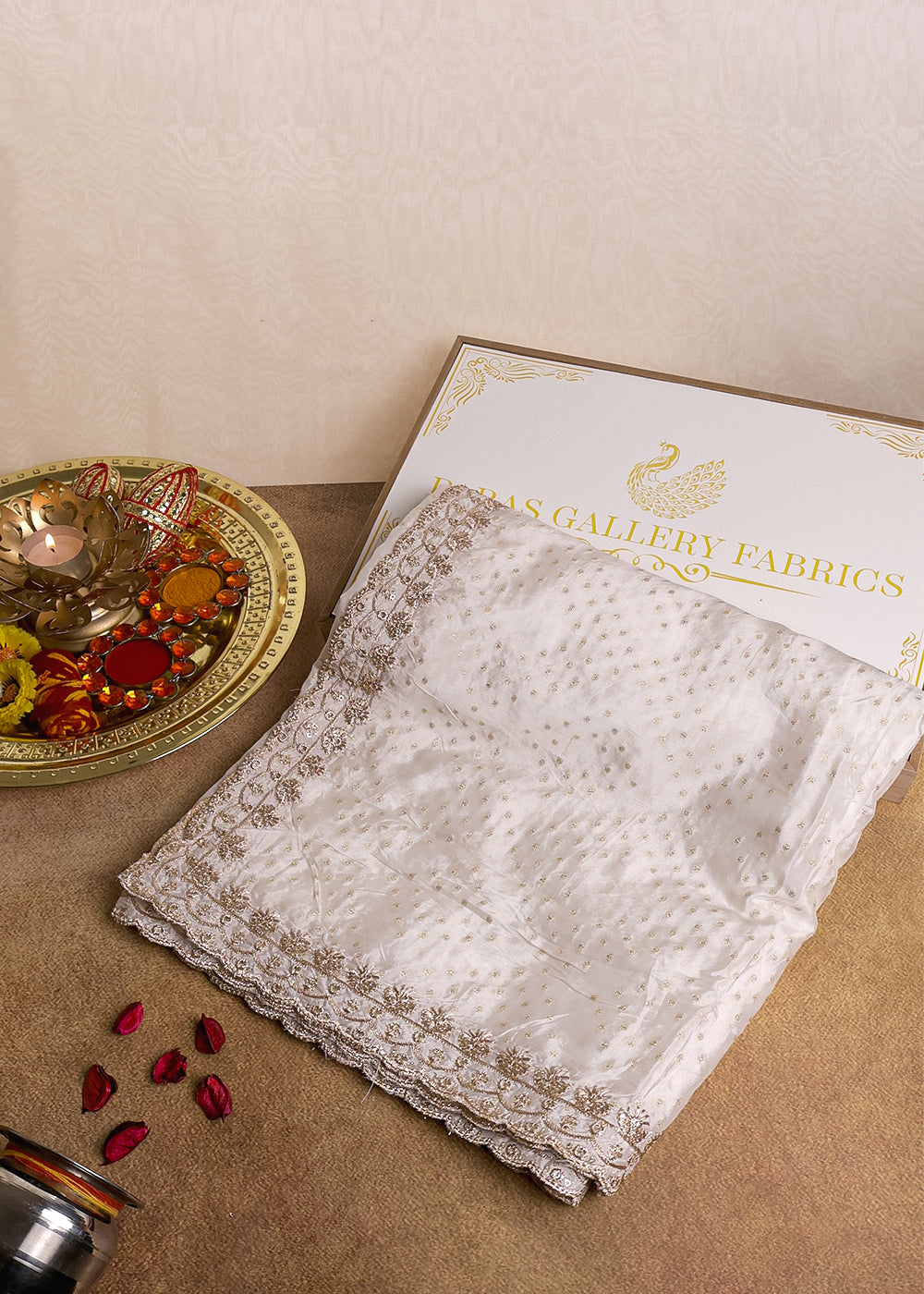 White Dyeable Crepe Dupatta With All Over Zari And Sequins Work 15624