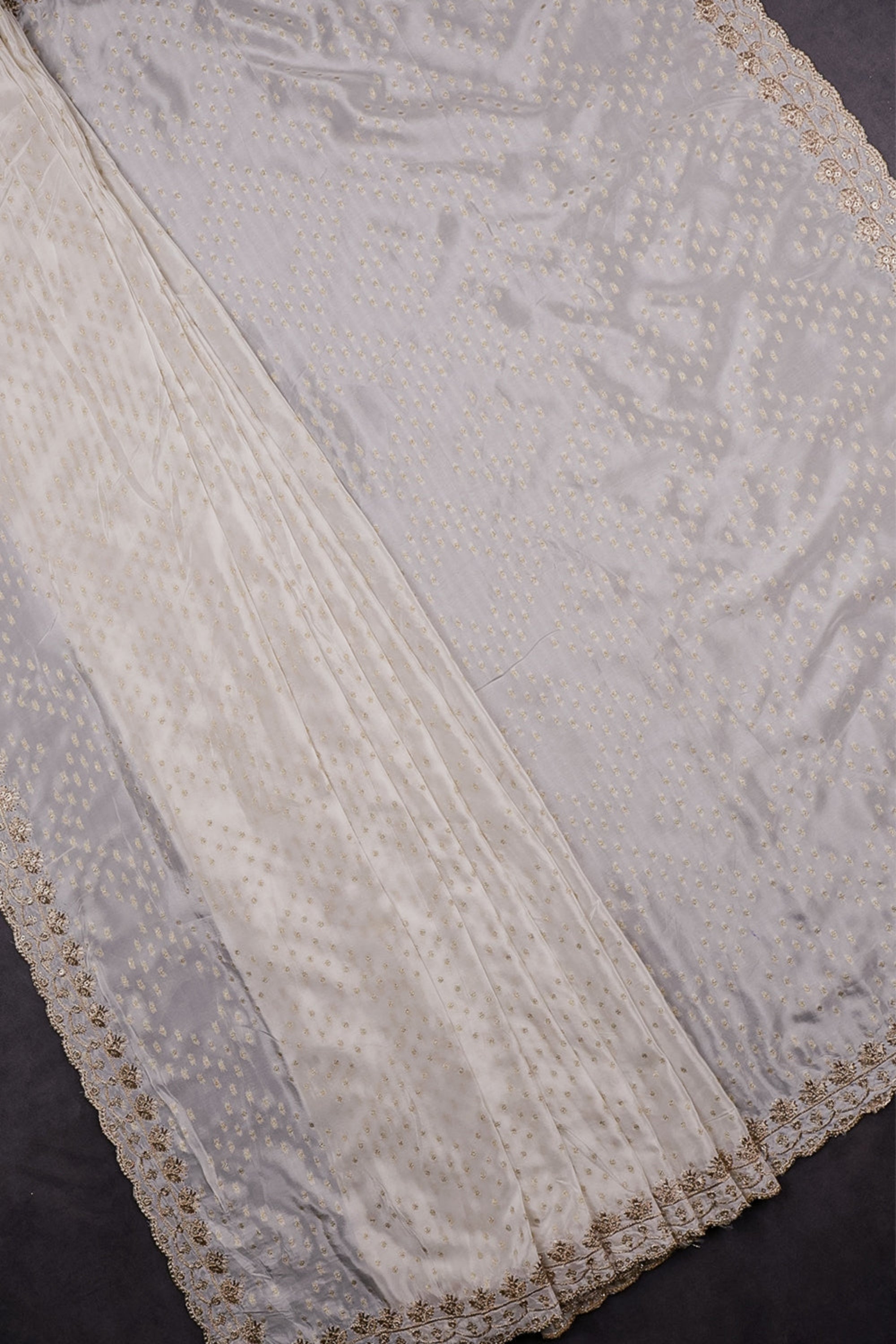 White Dyeable Crepe Dupatta With All Over Zari And Sequins Work 15624