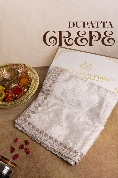 White Dyeable Crepe Dupatta With All Over Zari And Sequins Work 15624