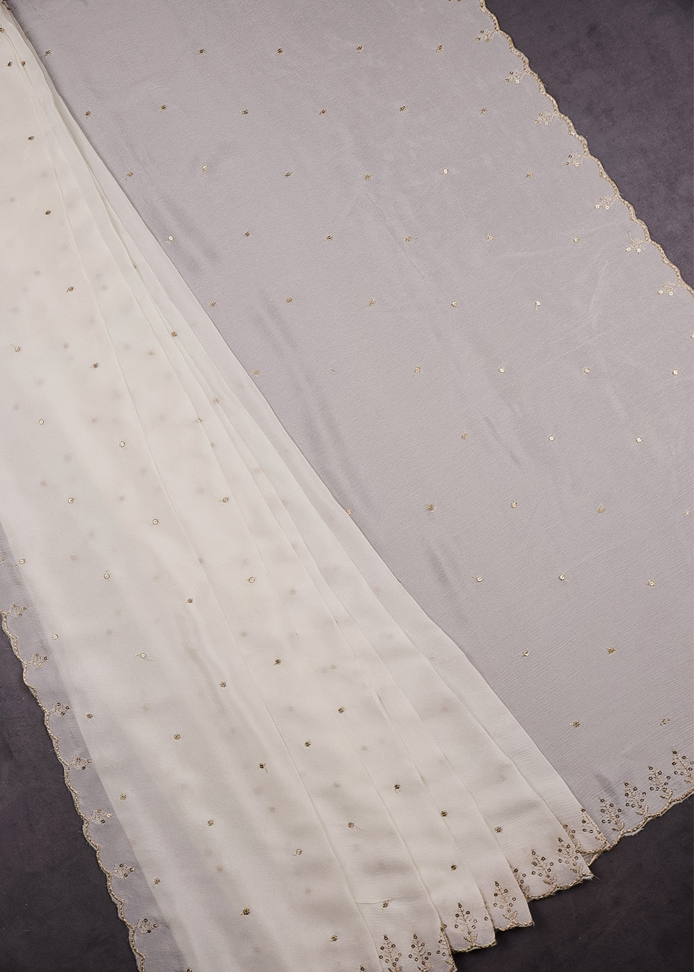 White Dyeable Chinon Chiffon Dupatta With All Over Zari And Sequins Work 15620