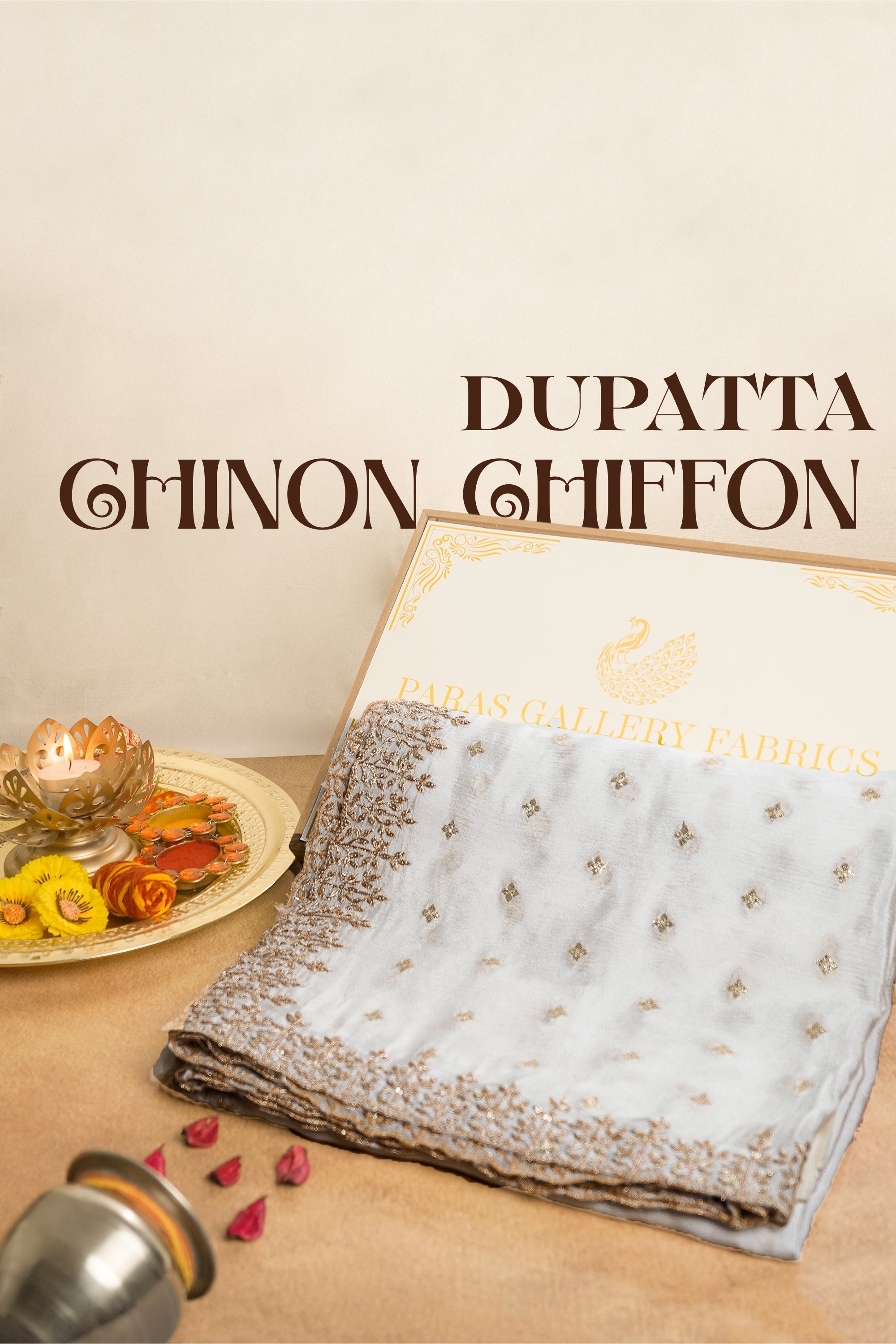 White Dyeable Crepe Dupatta With All Over Zari And Sequins Work 15627