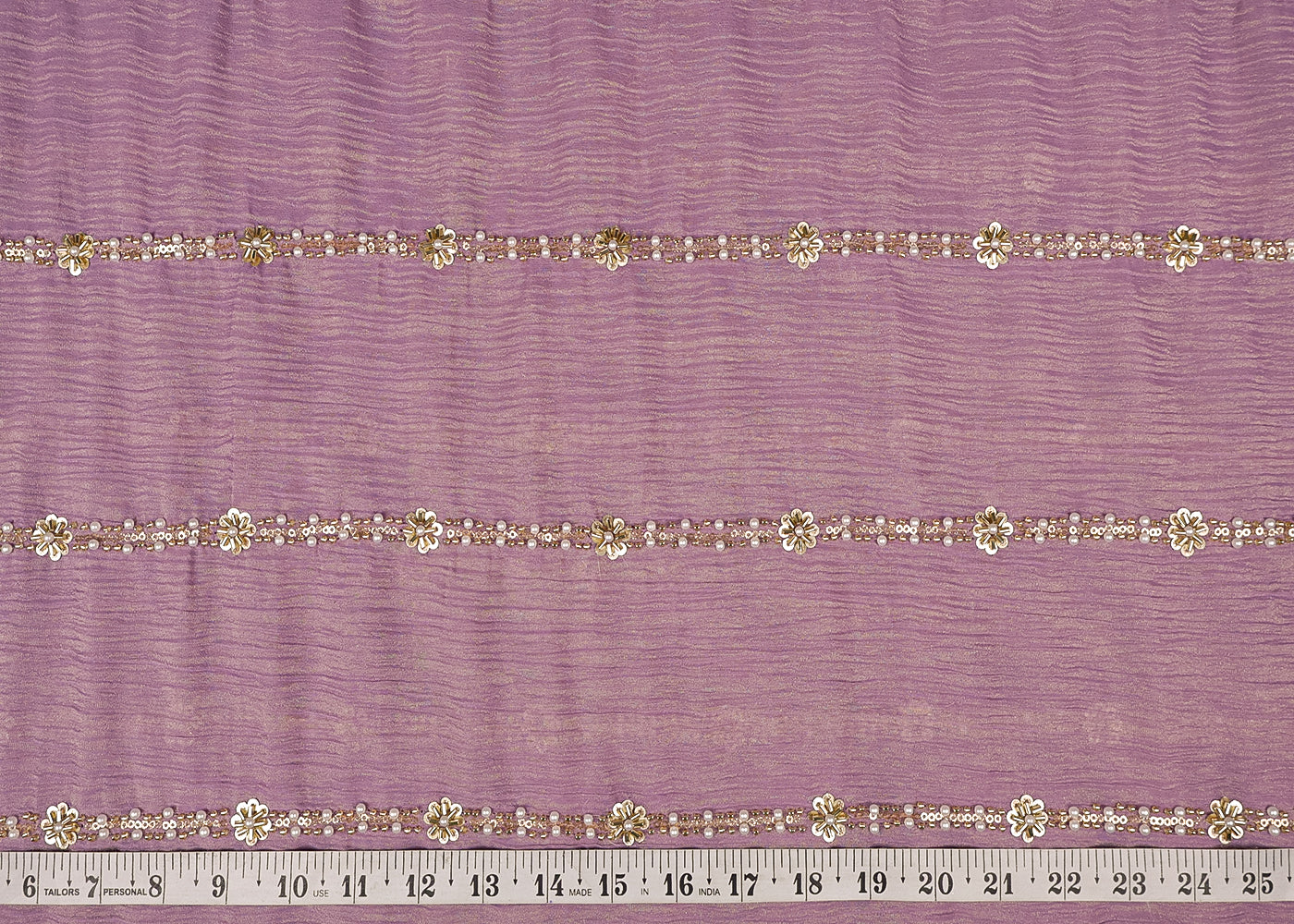 Light Blush Pink Crushed Tissue Fabric with All-Over Bead, Sequins & Katdana Work 15632