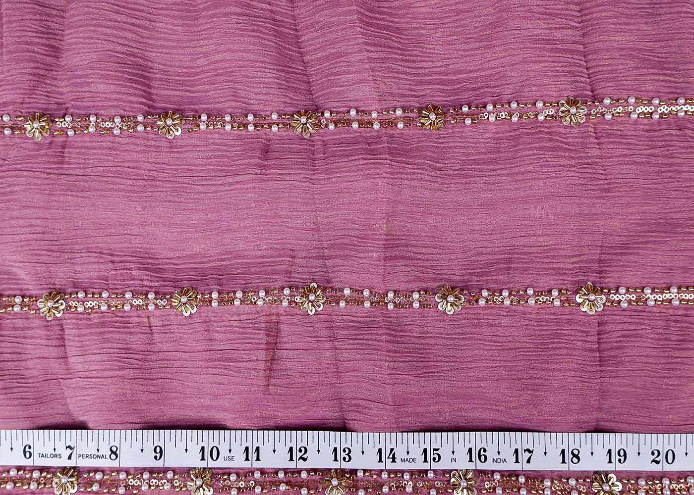 Onion Pink Crushed Tissue Fabric with All-Over Bead, Sequins & Katdana Work 15633
