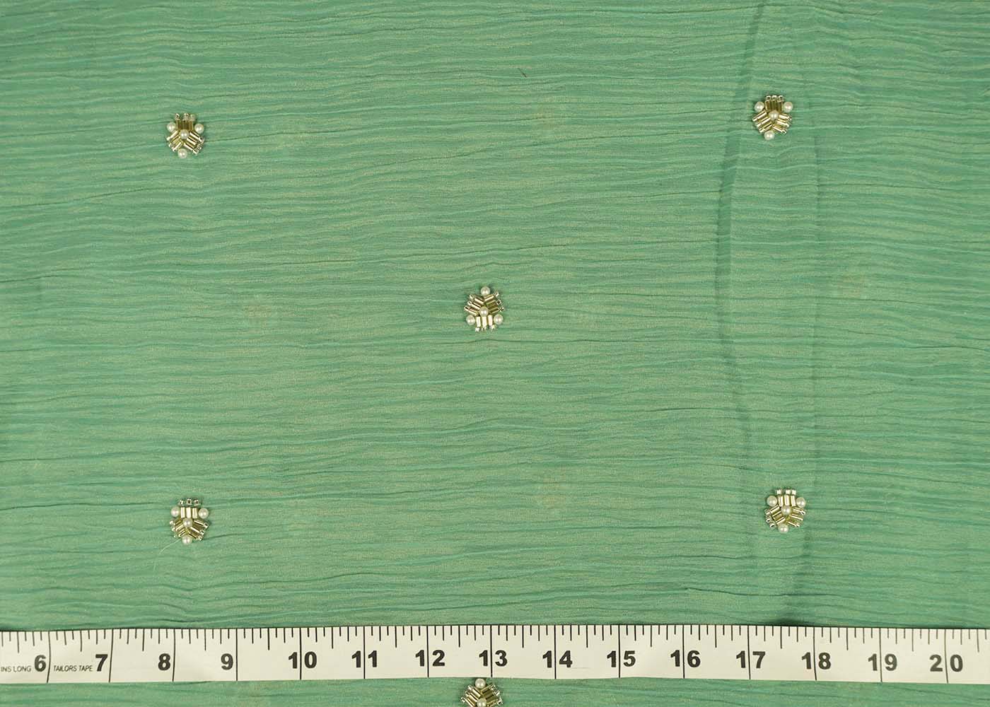 Aqua Green Crushed Tissue Fabric with All-Over Bead, Sequins & Katdana Buti Work 15636