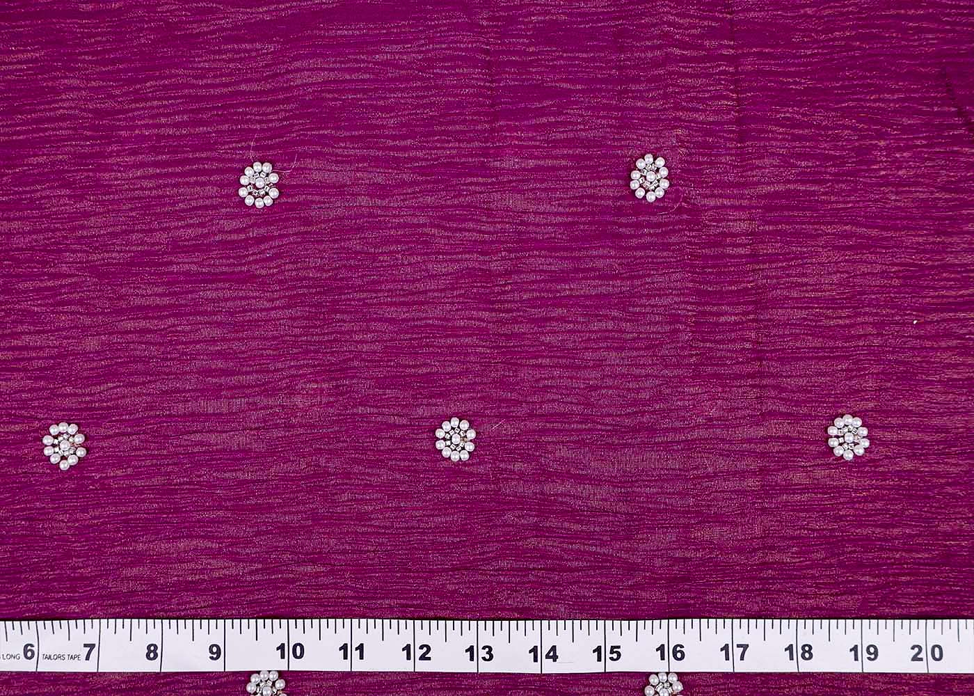 Wine Crushed Tissue Fabric with All-Over Bead Buti Work 15640