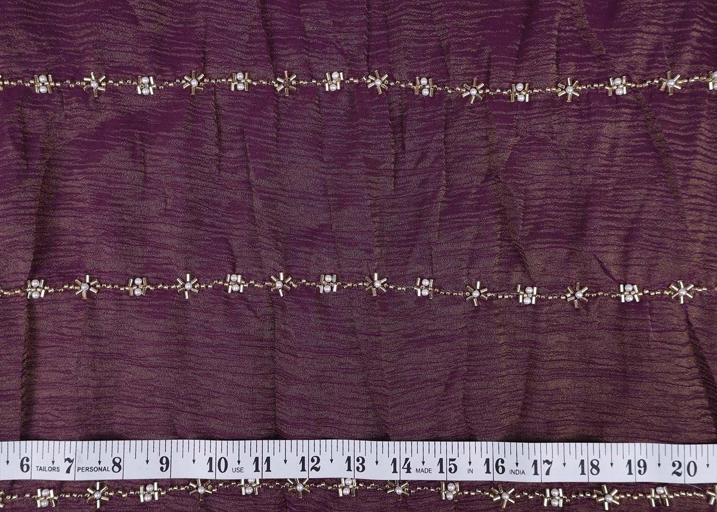 Voilet Crushed Tissue Fabric with All-Over Bead, Sequins & Katdana Work 15647