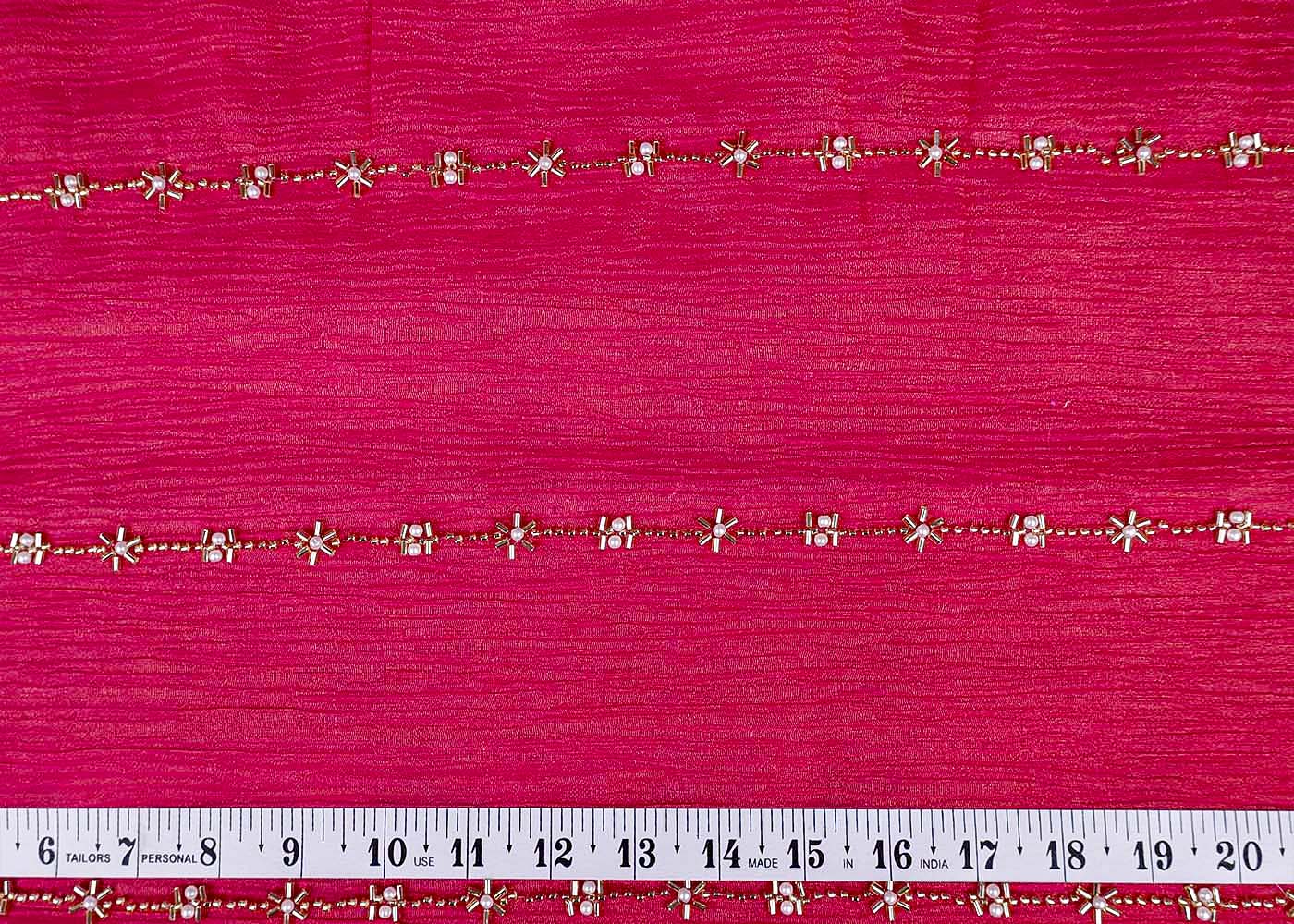 Barbie Pink Crushed Tissue Fabric with All-Over Bead, Sequins & Katdana Work 15648
