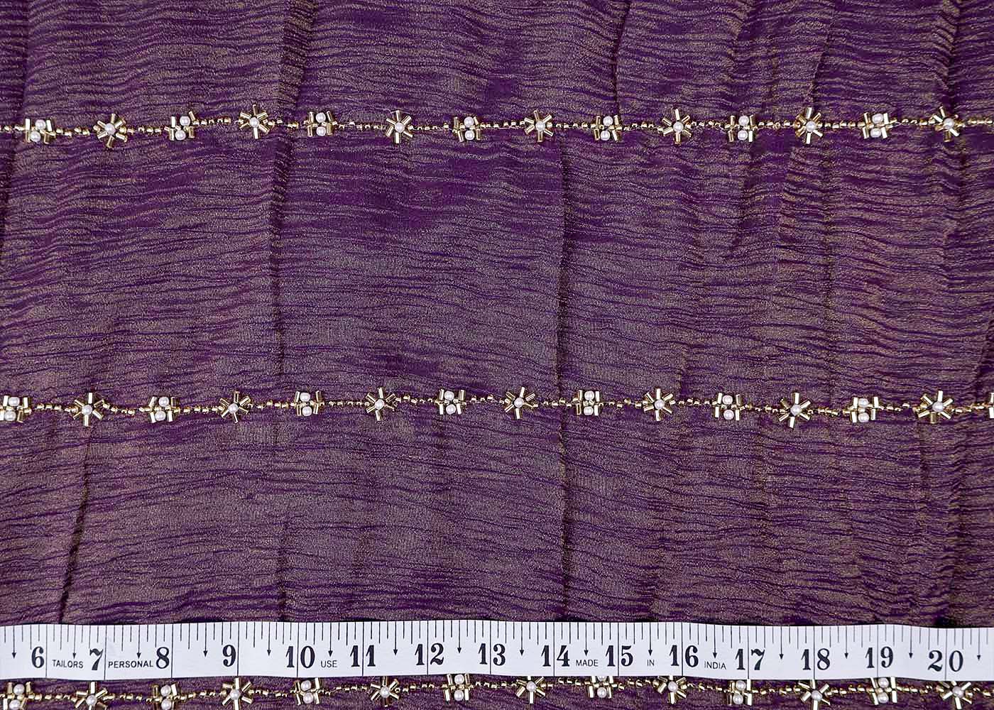 Purple Crushed Tissue Fabric with All-Over Bead, Sequins & Katdana Work 15649
