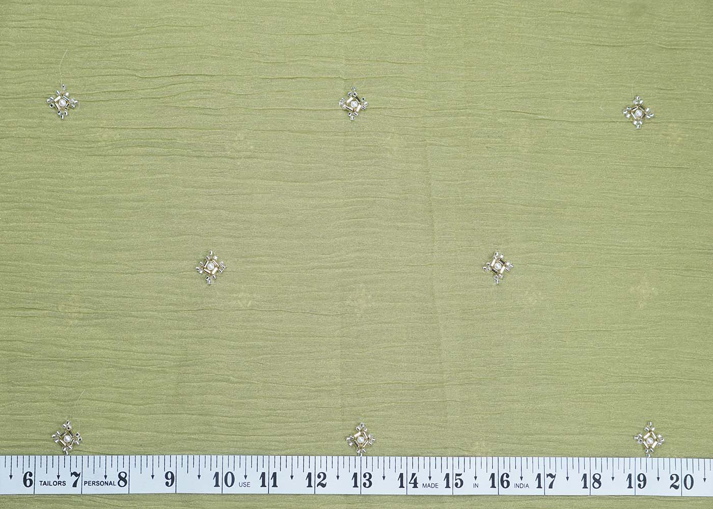 Olive Green Crushed Tissue Fabric With All Over Katdana And Bead Work 15655