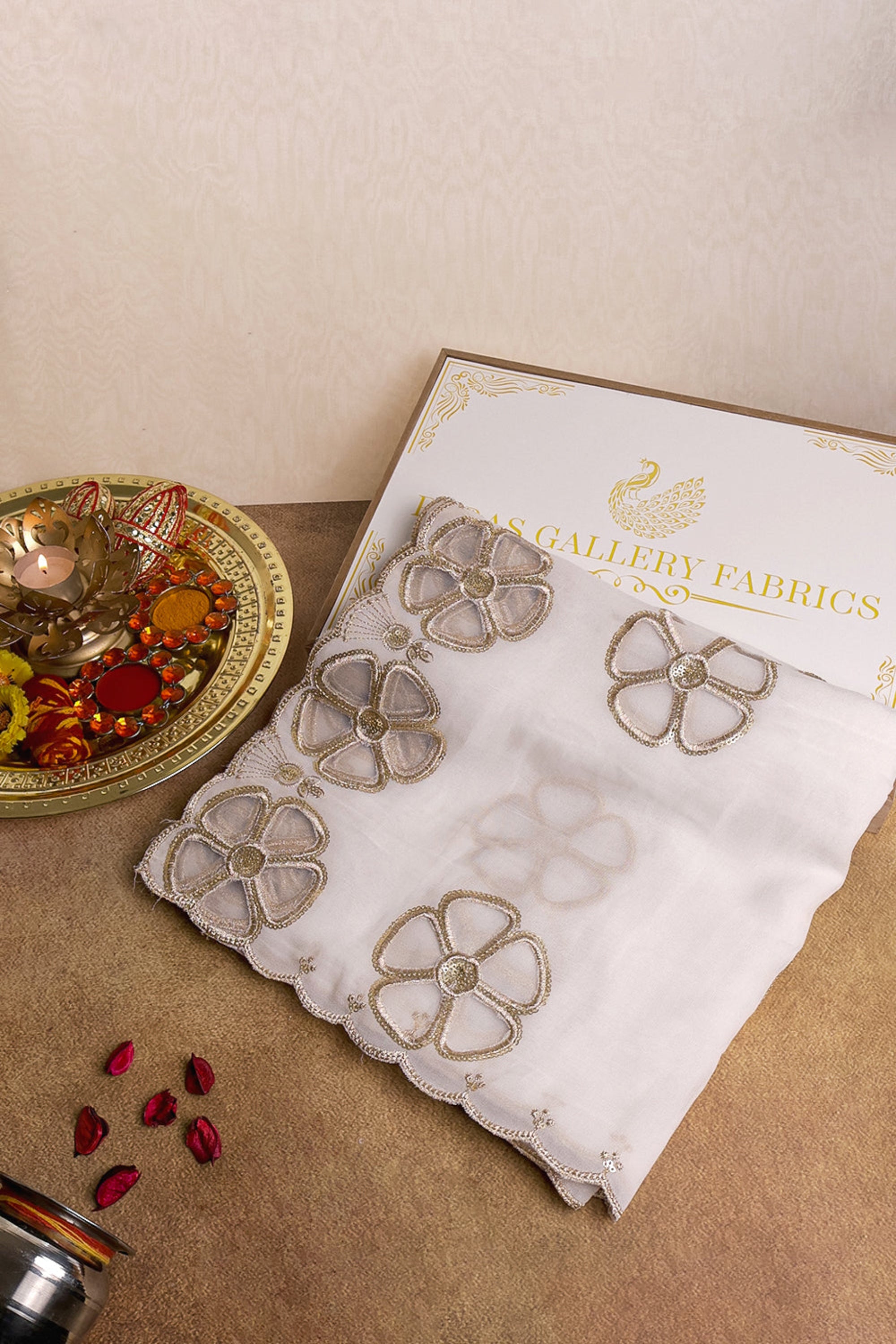 White Dyeable Georgette Dupatta With All Over Zari, Sequins Work And Net Cutwork 15661