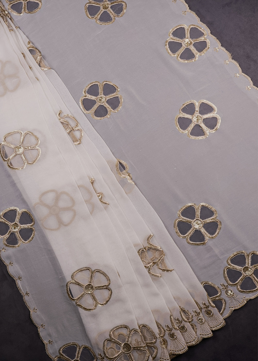 White Dyeable Georgette Dupatta With All Over Zari, Sequins Work And Net Cutwork 15661