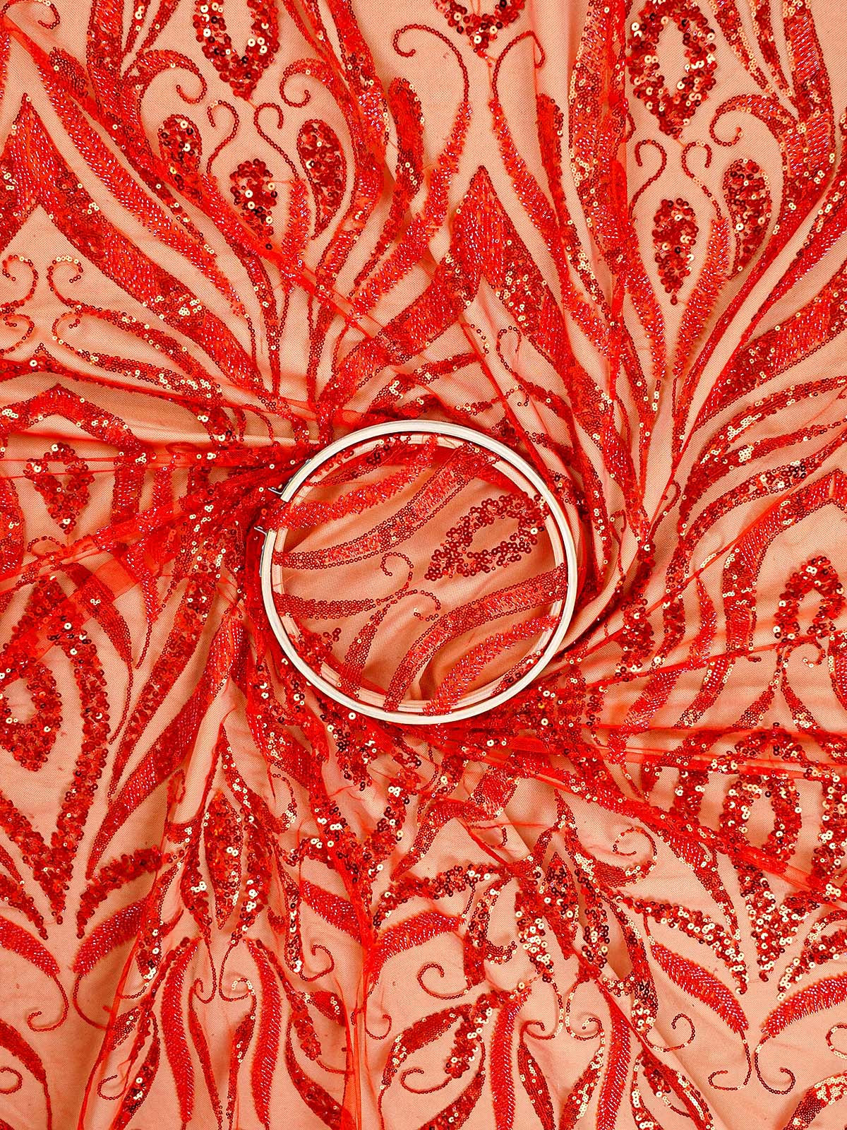 Janhvi Kapoor Inspired Edition | Red Embroidered Imported Net Unstitched Fabric 15668